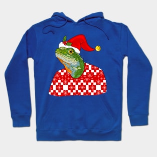 Christmas Sweater Lizard With Blue Background Hoodie